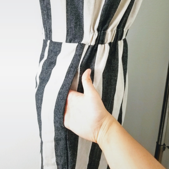 Gray/White Striped Overalls Cropped Jumpsuit - Picture 8 of 8